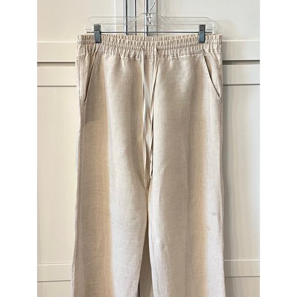 Allen Allen Pants - ALLEN ALLEN Linen Pants Women's M Elastic Waist Pull On Wide Leg Resort Beige